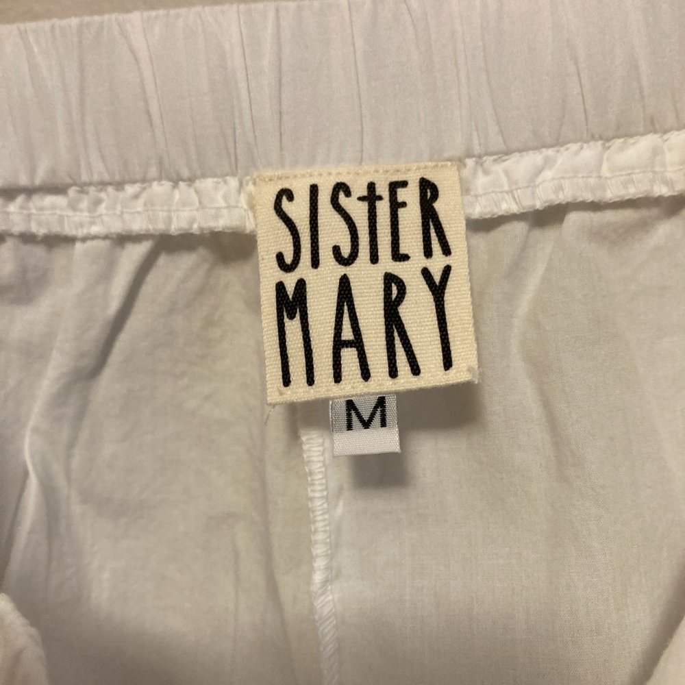 Sister Mary Crop Pants Sz M Women's NWT White 100% Cotton Embroidered Wide Leg - Picture 7 of 9